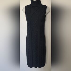 Nine West Turtle Neck sweater dress Black Sleeveless 100% Merino Wool Womens Xs